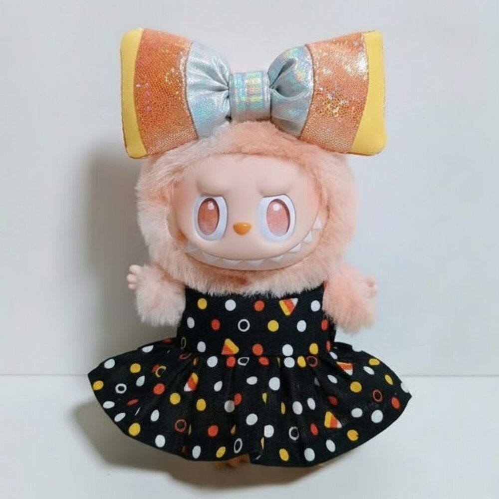 Halloween Polka Dot Candy Dress with Candy Corn Bow Labubu Outfit